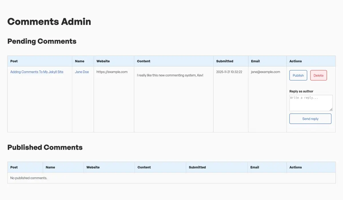 old comment admin ui